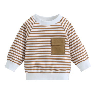 Milgrthf Toddler Baby Striped Sweatshirts Boy Girl Long Sleeve Crewneck Pullover Soft Cotton Warm Kids Casual Tops Brown 6 Months
