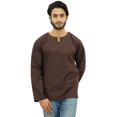 thumbnail image 2 of Atasi Kurta Court pour Homme Brun Col Rond Goutte d'Eau Tunique en Coton Chemise-Xx-Grand, 2 of 7