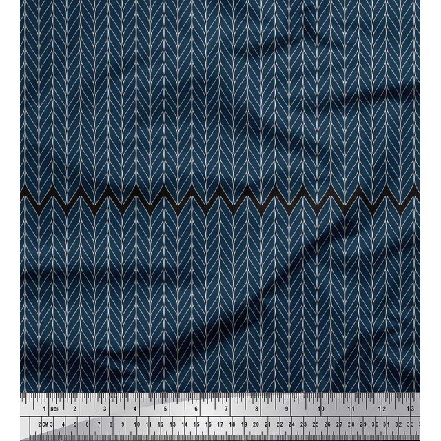 Soimoi Polyester Crepe Fabric Herringbone Geometric Printed Craft Fabric by The Yard 42 Inch Wide