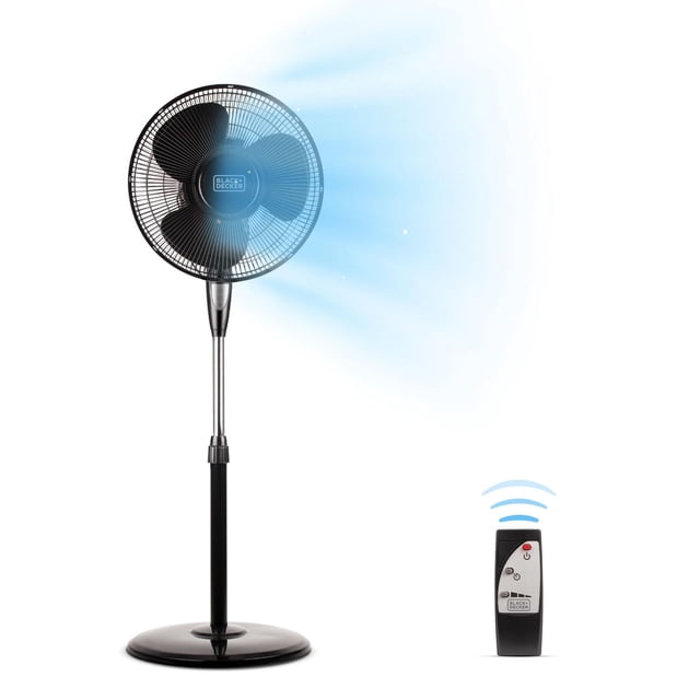 Black + Decker 16” Stand Fan with Remote & Round Base, Black