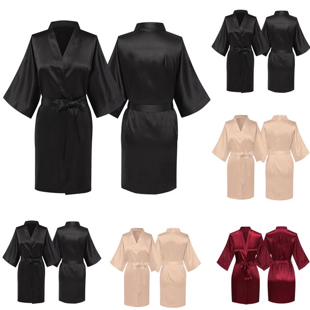Yuyuzo women's robes in solid colors, featuring a casual design with a belt for adjustable fit. Made of soft polyester, these lightweight and breathable robes are perfect for summer occasions such as weddings, spa days, bridesmaid parties, or lounging. Available in multiple sizes and colors for versatile use.