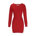 thumbnail image 4 of cfhntfmh Robes Moulantes pour Femmes Ajustées Col Ras du Cou Manches Longues Robe Mini en Tricot Côtelé Mode Découpe au Dos Robe de Soirée, 4 of 6