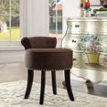thumbnail image 1 of Inspired Home Bardot Linen Vanity Stool Nailhead Trim Roll Back Bedroom, Brown, 1 of 9