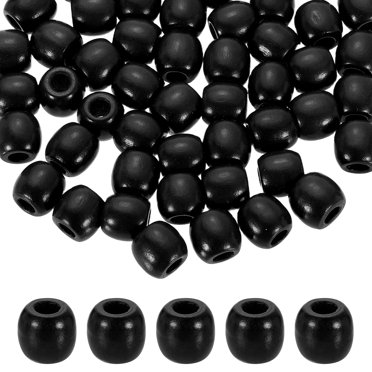 200Pack Wooden Loose Beads, Colored Round Pony Wood Beads for Crafts, Black