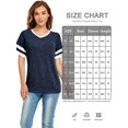 thumbnail image 2 of T-shirt à Col en V pour Femmes - T-Shirt Décontracté Ample à Manches Courtes, Style Baseball, à Blocs de Couleur, Rayé, Raglan, 2 of 6