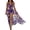 Purple, variant on Boho Women Floral Print Halter V Neck Long Maxi Romper Summer Sleeveless Skirt Beach Sundress Holiday Dress