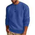 thumbnail image 1 of Yuyuzo Sweatshirts for Men Long Sleeve Round Neck Buttons Pullover Knitted Textured Solid Color Tops, 1 of 6