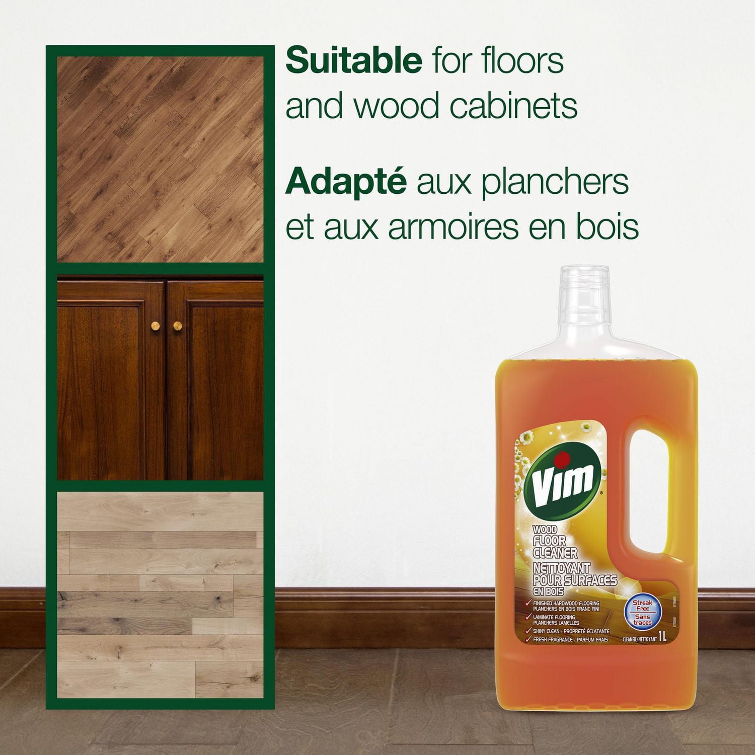 Vim Nettoyant pour Surfaces en Bois, Parfum Frais, 1L