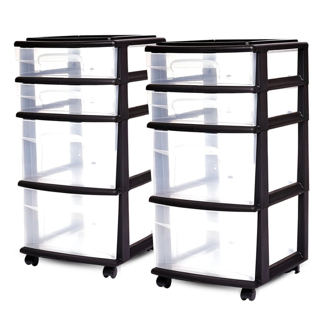 Homz Tour de Rangement Domestique Moyenne en Plastique à 4 Tiroirs Transparents (Lot de 2)