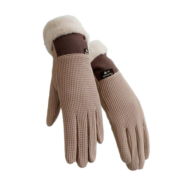 1 Pair Winter Waffle Plaid Texture Thickened Gloves Fleece Lining Logo Print Autumn Winter Warm Anti-slip Touch Screen Riding Driving Running Gloves