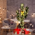 thumbnail image 1 of Patiojoy 6' Artificial Cactus Christmas Tree Pre-Lit Optical Fiber w/ LED Lights & Ball Ornaments, 1 of 10