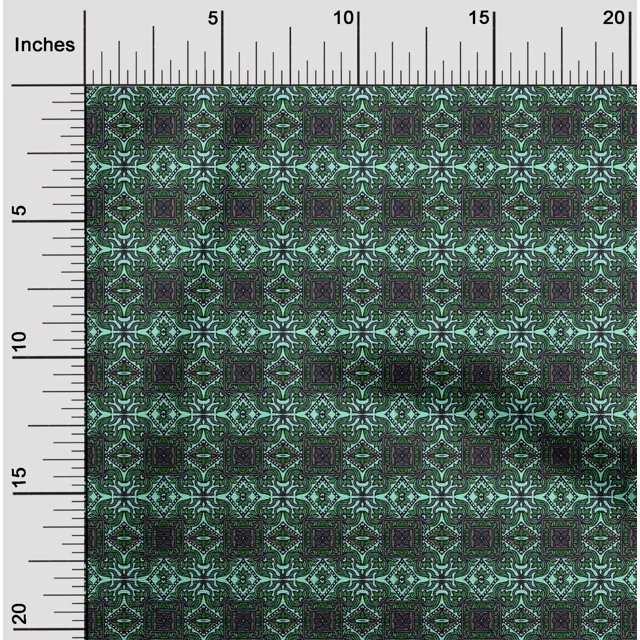oneOone Coton Popeline Vert Tissu Ethnique Bloc Robe Tissu Tissu Imprimé par la Cour 56 Pouces de Large