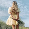thumbnail image 4 of Women Off Shoulder Puff Sleeve Mini Dress Tulle Princess Dress Ruffle Mesh Evening Party Prom Dress, 4 of 6