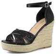 thumbnail image 1 of BLISSFUL STEP Chaussures pour Femmes Sandales Espadrilles à Lacets Floraux à Talon Compensé à Bout Ouvert Noir 9, 1 of 1