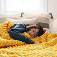thumbnail image 1 of Comtest Chunky Knit Throw Blanket Chenille, Turmeric, 50"x60"(Office Size), 1 of 6