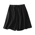 thumbnail image 1 of Timegard Shorts for Women Cotton Linen Elastic Waist Button Wide Leg Ruched Causal Loose Shorts Summer, 1 of 8