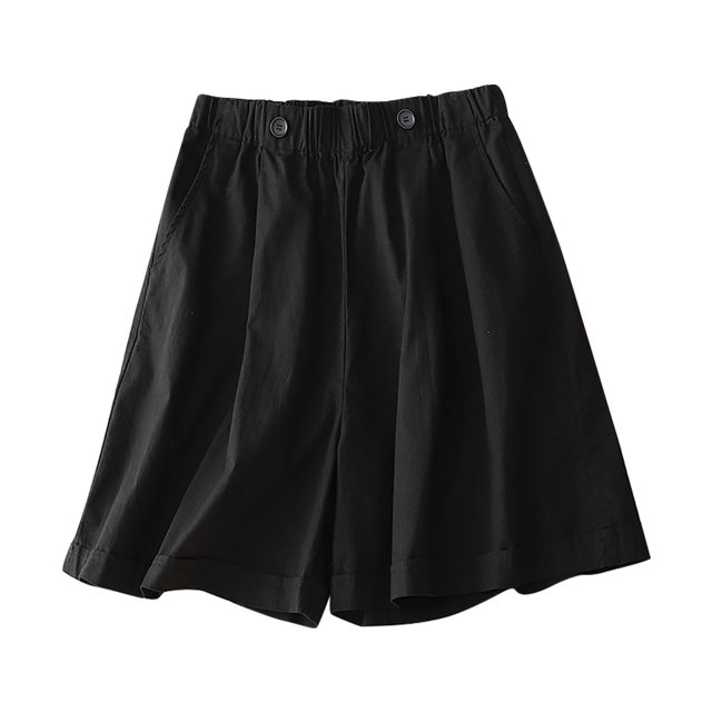 Timegard Shorts for Women Cotton Linen Elastic Waist Button Wide Leg Ruched Causal Loose Shorts Summer