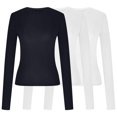 thumbnail image 4 of Birdeem T-Shirts à Manches Longues pour Femmes Mode Décontractée Col Rond Couleur Unie T-Shirt à Manches Longues Chandail Tops Manches 3/4 T-Shirts pour Femmes, 4 of 4