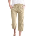thumbnail image 1 of AherBiu Capris Grande Taille pour Femmes en Coton et Lin d'Été Décontractés Pantalons Capri Taille Haute Droits Raccourcis, 1 of 5