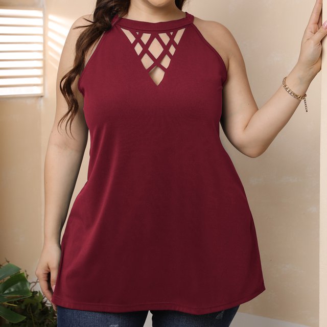 EQWLJWE Femmes Sans Manches Tops Summer Tank Tops for Women Femmes Casual Summer Col Rond Manches Couleur Unie Tops Vestes Molletonnées Blouses