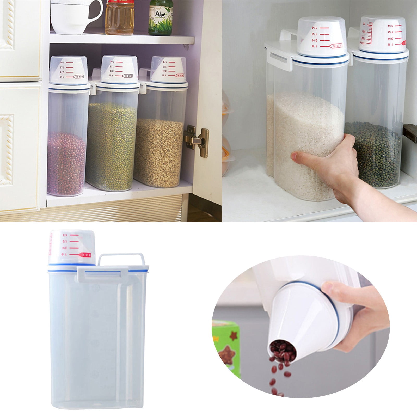 2.5L Cereal Container Dispenser Storage Kitchen Foods Rice Flour Container Measurer Cup Proof Seasoning Containers Cheese Storage Glass Food Storage Containers with Dividers Food Storage Containers