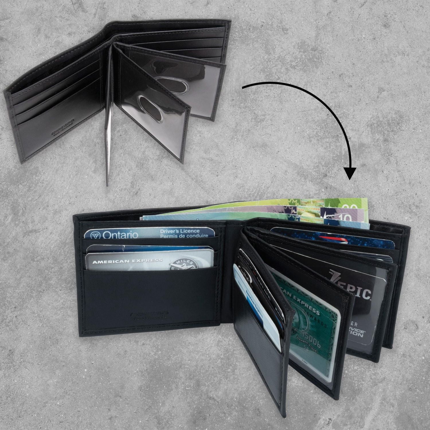 Portefeuille Homme Slim R70 en Cuir Grainé avec 3 Volets Fixes, 4 Fenêtres pour Cartes d'Identité, 2 Emplacements pour Cartes avec RFID