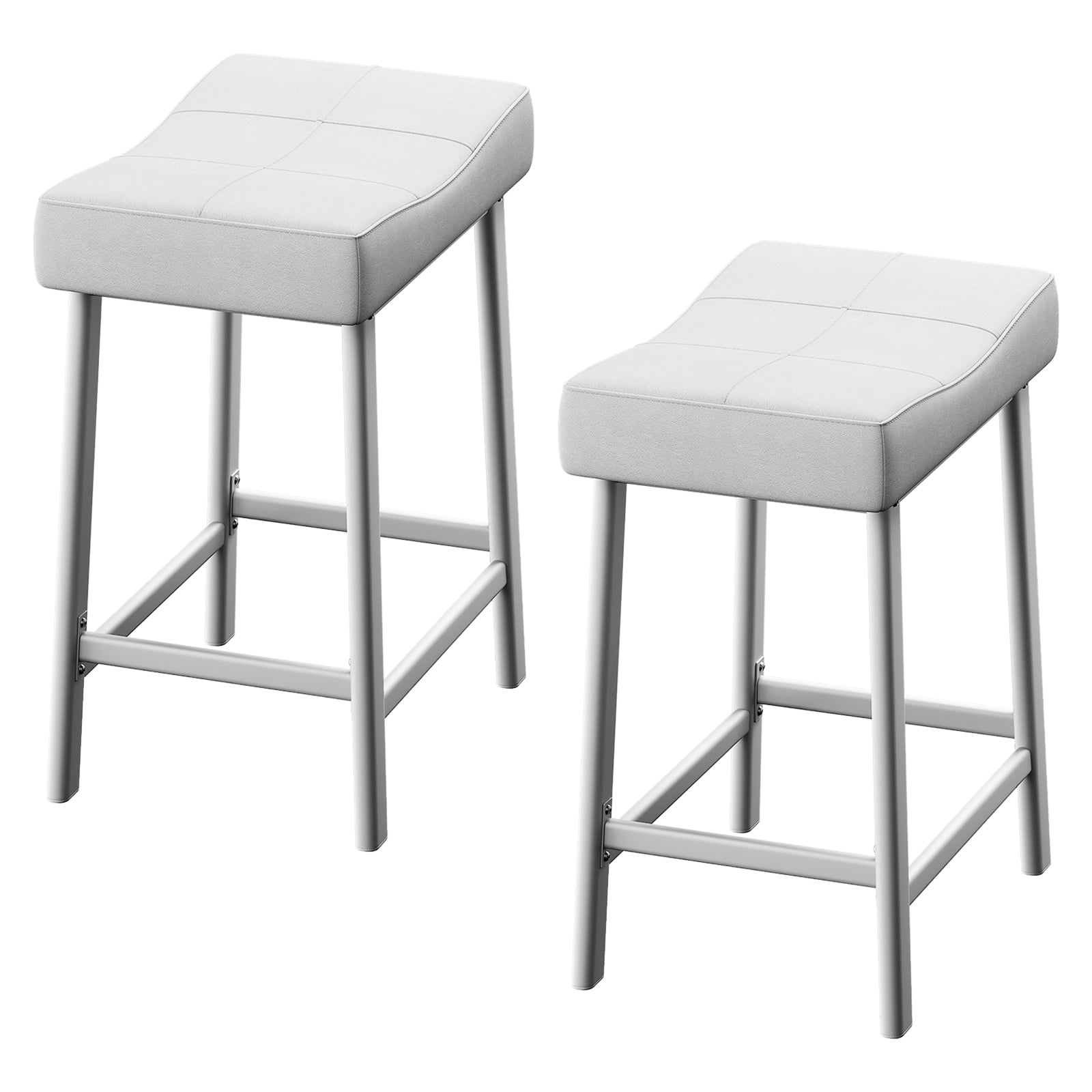 GloryStar Counter Height Bar Stools Set of 2, 24" Bonded Leather Saddle Seat Barstools for Kitchen Island or Dining Counter