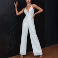 thumbnail image 2 of FAIWAD Women's Sequins Jumpsuits Deep V Neck Spaghetti Strap Sleeveless Rompers Wide Leg Cocktail Party Jumpsuit, 2 of 6