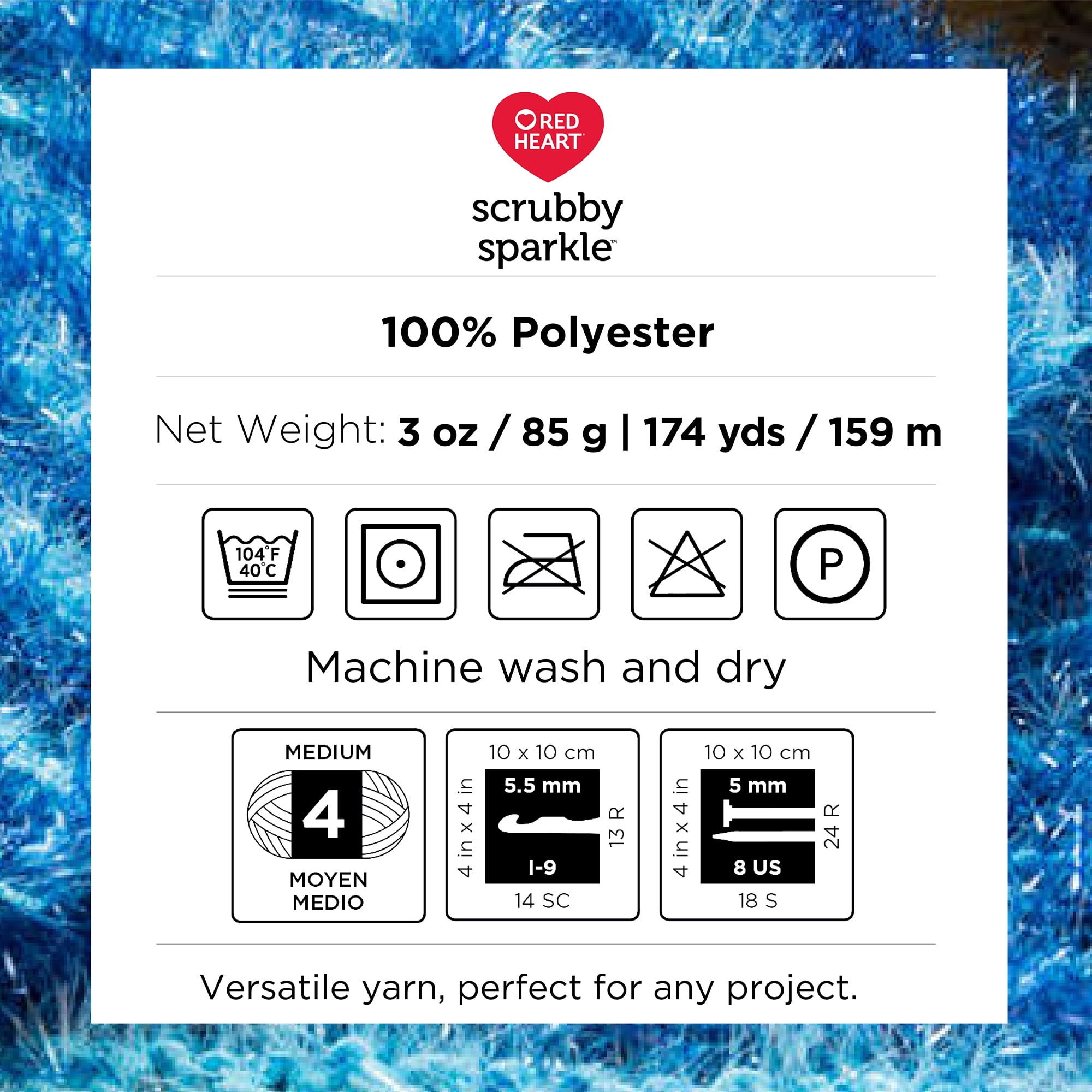 Red Heart® Scrubby Sparkle™ Fil de polyester peigné n° 4 (moyen), Icepop 3 oz/85 g 174 yards