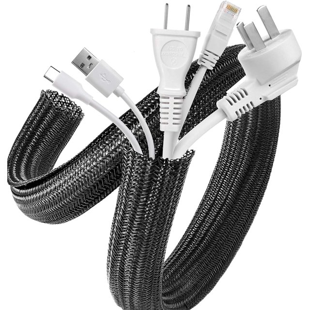 Cable Sleeve, 20ft - 1 inch Desk Cable Management Desk Cord Cover Organizer Wire Hider for Home Office Computer TV Wire Loom Tubing Pet Proof Cord Protector from Cat Dog Chewing, Black