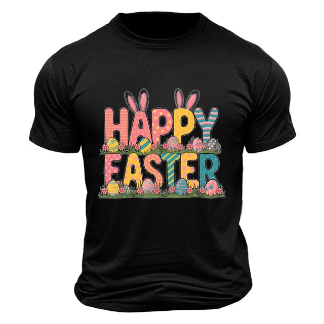 Plebaso T-Shirts de Pâques pour Hommes à Manches Courtes, Col Rond, T-Shirt Graphique, Hauts Imprimés, T-Shirts Décontractés d'Été pour Hommes