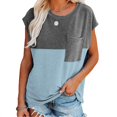 thumbnail image 1 of New Women's Casual Loose T Shirts Color Matching Design Pocket Decor Crewneck Short Sleeve Pullovers Top, 1 of 5