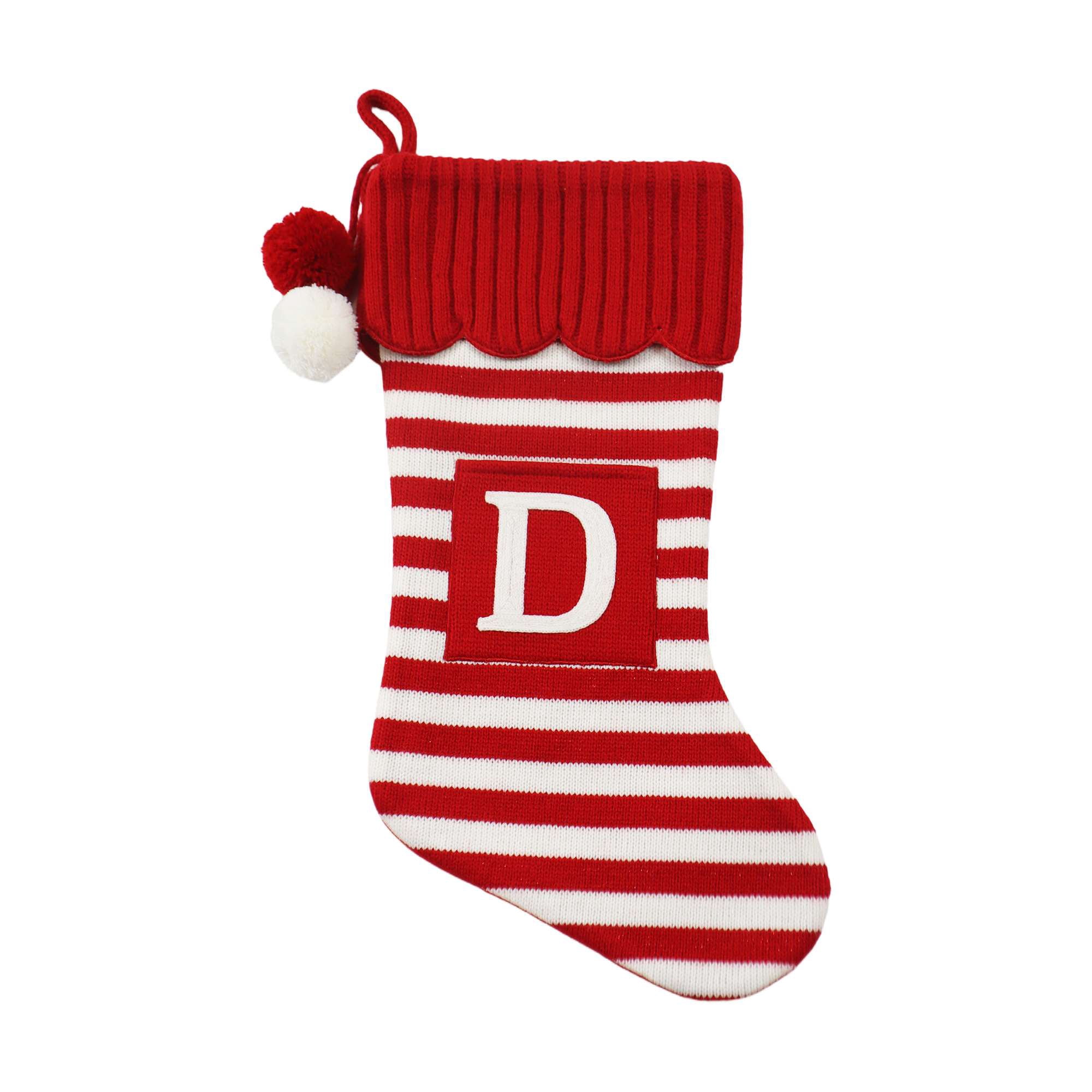 Present Coloring Sign Holiday Time Christmas Monogram Knit Stocking, 19 inches, Red and White ...