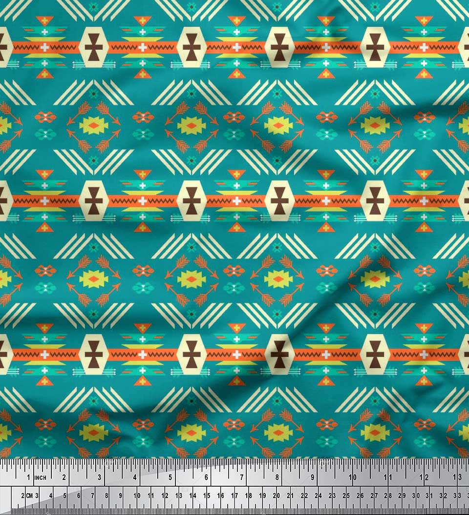 Soimoi Poly Georgette Fabric Geometric Southwestern Printed Craft Fabric by the Yard 52 Inch Wide