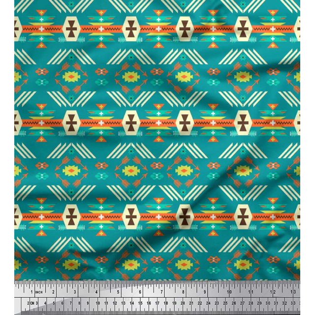 Soimoi Poly Georgette Fabric Geometric Southwestern Printed Craft Fabric by the Yard 52 Inch Wide