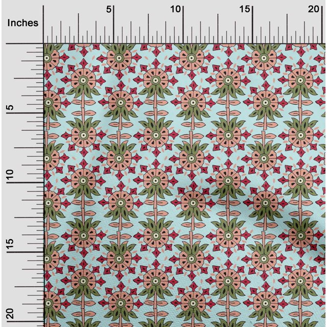 oneOone Cotton Silk Fabric Leaves & Floral Block Print Fabric BTY 42 Inch Wide