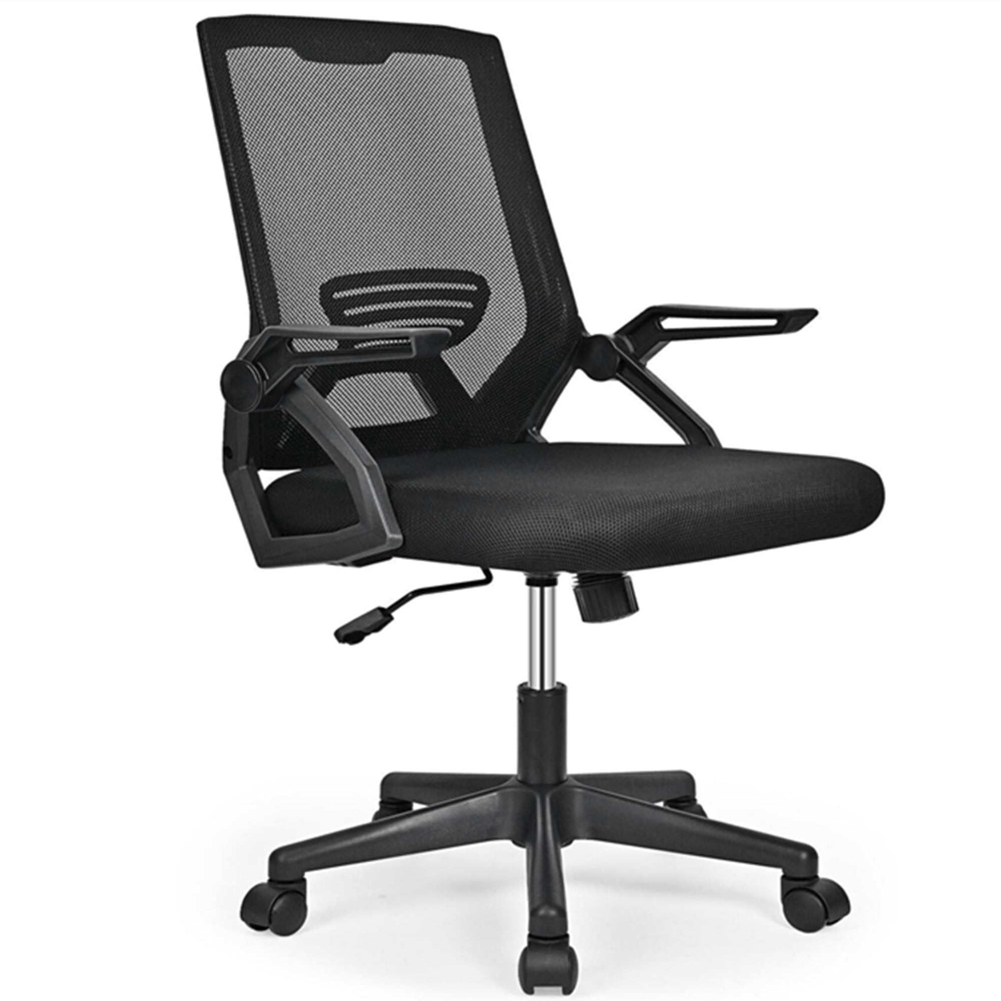 Flip-up Arms Office Desk Chair, Height Adjustable Mesh Executive Swivel Computer Task Chair with Lumbar Support, Black