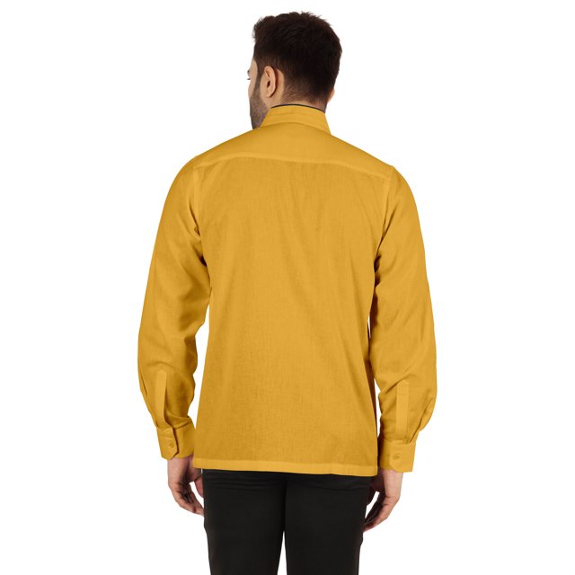 Bestman Solid Long Sleeve Shirt For Mens Front Double Button Placket Chinese Collar Shirt