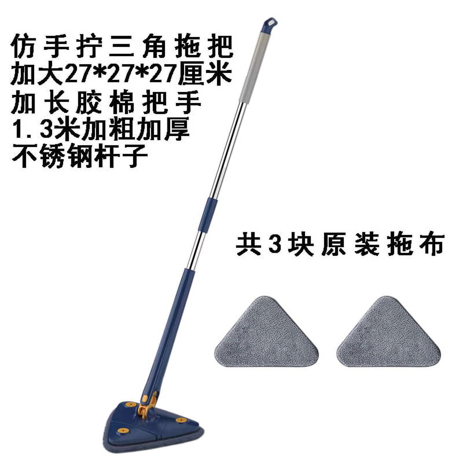 Riwcyla Net red triangle mop large twisted triangle imitation hand wash 360,degree rotation wipe glass wall ceiling wipe floor Imitation hand twisted triangle blue with 3 cloths
