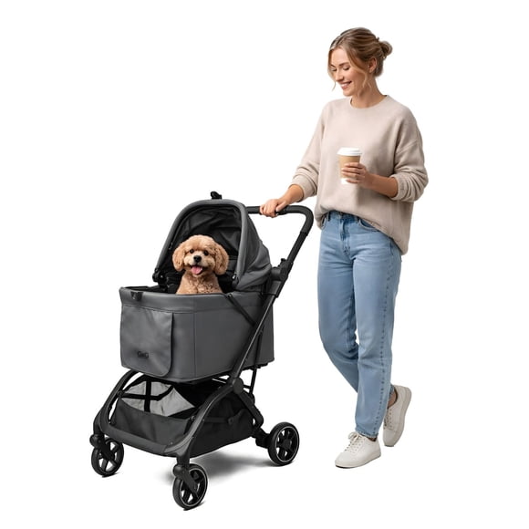 guzzie+Guss - Lightweight & Compact Travel Pet Stroller for Dogs & Cats - Charcoal