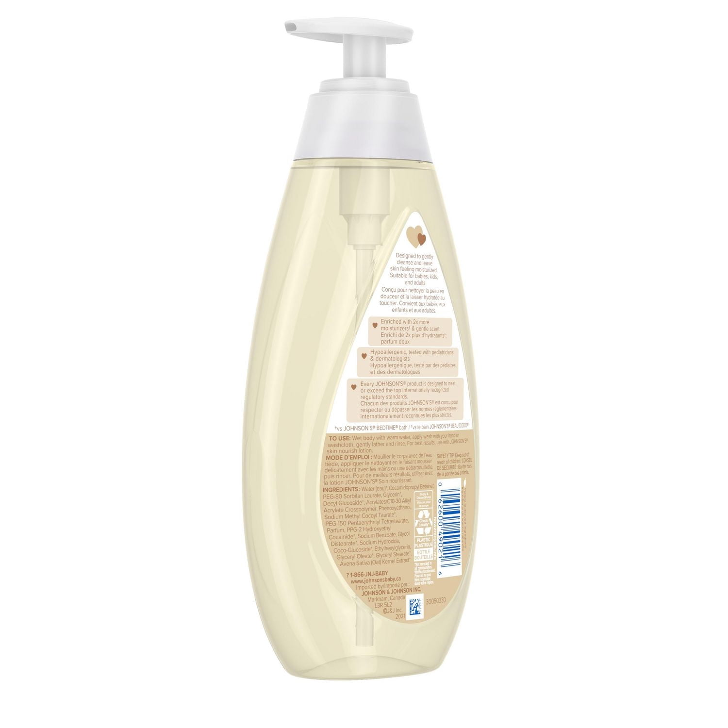 Nettoyant hydratant Johnson's Soin nourrissant Vanille et avoine - Soins de la peau pour bébés - Peau sensible - Parfum de vanille - 600 ml
