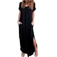 thumbnail image 1 of adviicd Robes de Plage d'Été pour Femmes Robe Bohème Tribale à Manches Courtes Col en V avec Nœud dans le Dos Robe d'Été Noire,P, 1 of 5