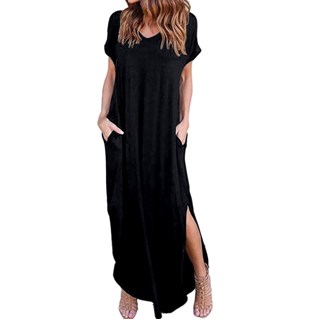 adviicd Robes de Plage d'Été pour Femmes Robe Bohème Tribale à Manches Courtes Col en V avec Nœud dans le Dos Robe d'Été Noire,P