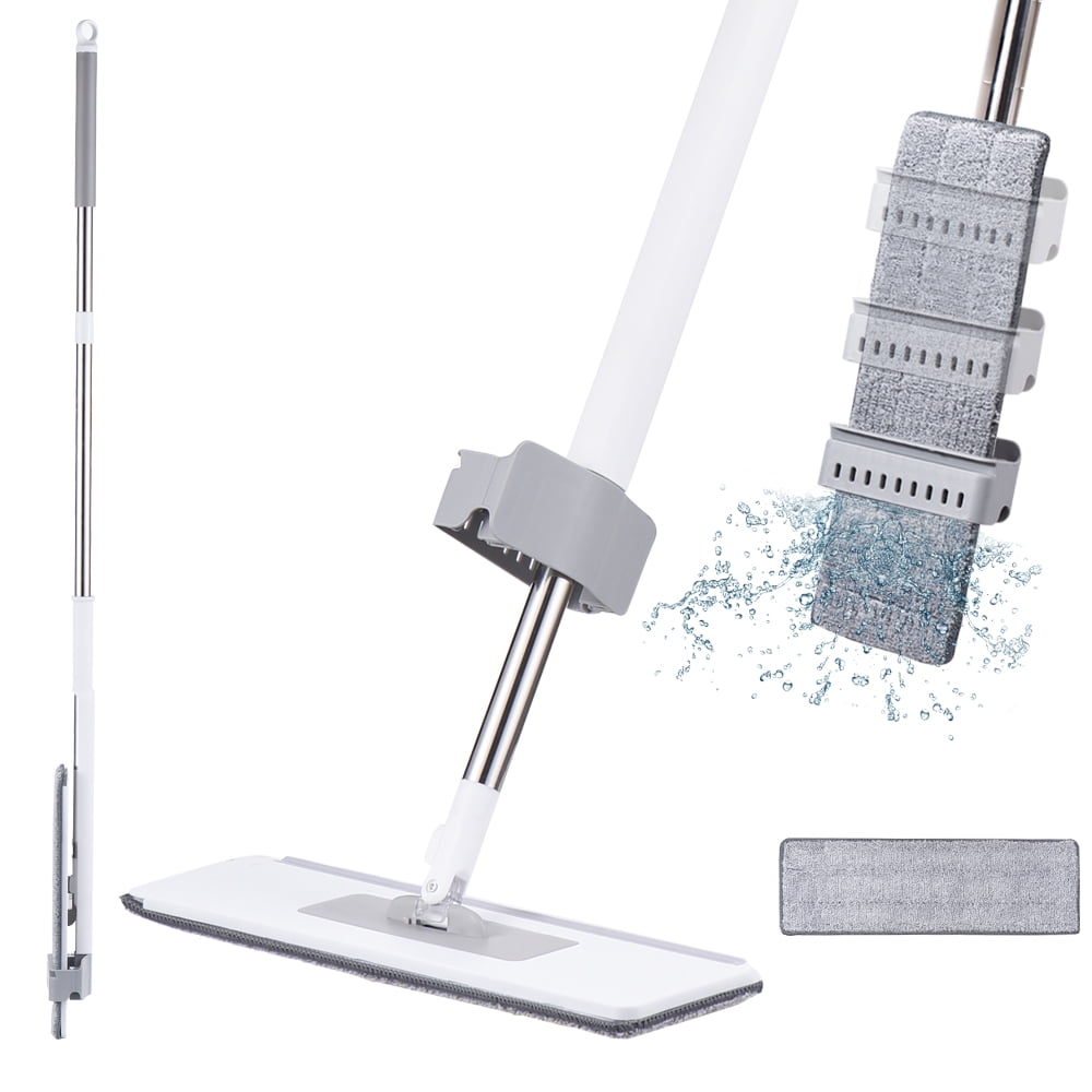 Self Wringing Flat Mop Hands-Free 360 Degree Spin Cleaning Mop with 2 Washable Mop Pads Wet Dry Use Microfiber Floor Mop for Hardwood Laminate Tile Floor Cleaning