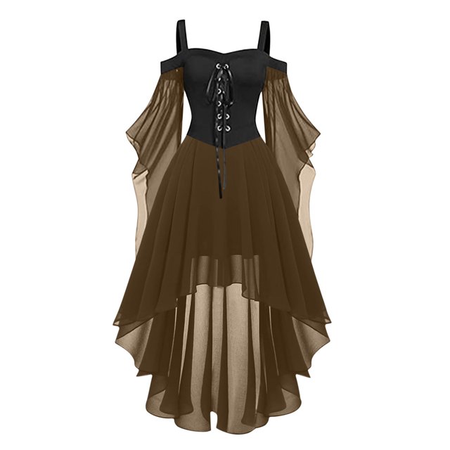 Robes Style Gothique pour Femmes Grande Taille Robe Midi Élégante avec Manches Évasées en Chiffon Tenue de Soirée Ourlet Irrégulier