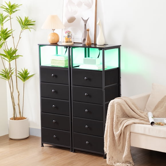 AMHANCIBLE LED Dresser with Charging Station, Tall Storage Cabinet with up to 10 Drawers for Living Room, Hallway, Tall Nightstands for Bedroom
