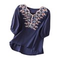 thumbnail image 1 of Pompotops Blouse à Col en V pour Femmes en Coton et Lin à Manches Trois-Quarts avec Manches Lanterne Liquidation, 1 of 5