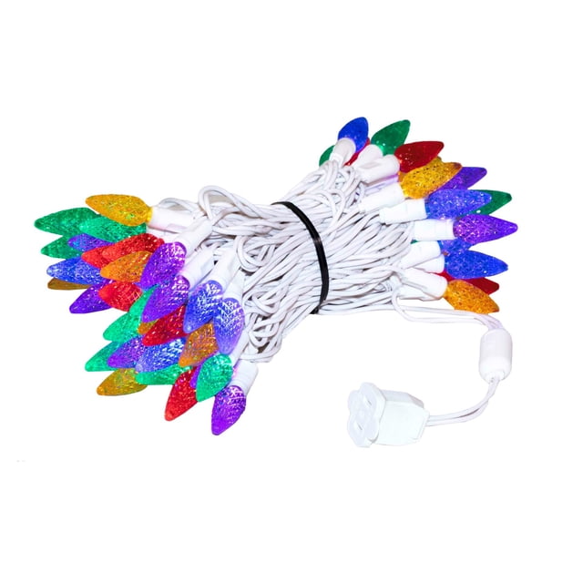 Novelty Lights 70 Light C6 LED Christmas Mini Light Set, Commercial Grade Outdoor String Lights, Rainbow Colors (R/B/G/Y/PU), White Wire, 24 Feet