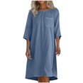 thumbnail image 2 of Ovzne Robes d'Été pour Femmes 2025 Robe Mode Robe d'Été Décontractée pour Femmes Col Rond Manches 3/4 Unie Robes de Plage Poches Robe Robe pour Femmes Liquidation, 2 of 5