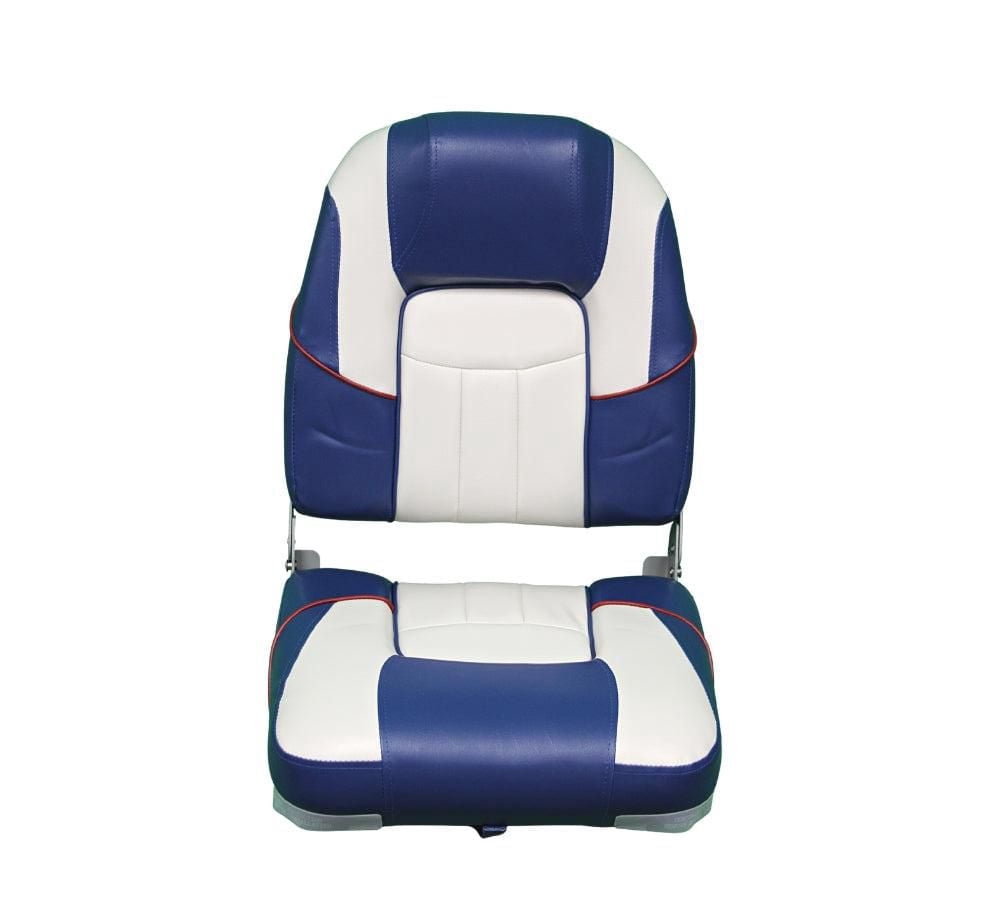 Blue Dog Marine High Back Premium Folding  Boat Seat, Fishing Boat Seat with Stainless Steel Screws,  Fold Down Boat Chair, Captain Chairs for Fishing Boat - Blue/White